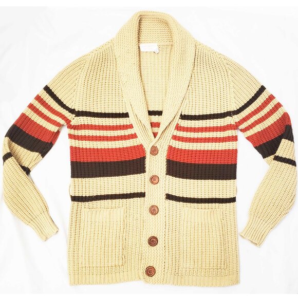 Vintage 70s Broadway Men's Big Lebowski Dude Style Knit Cardigan Shawl Collar L - Picture 2 of 7